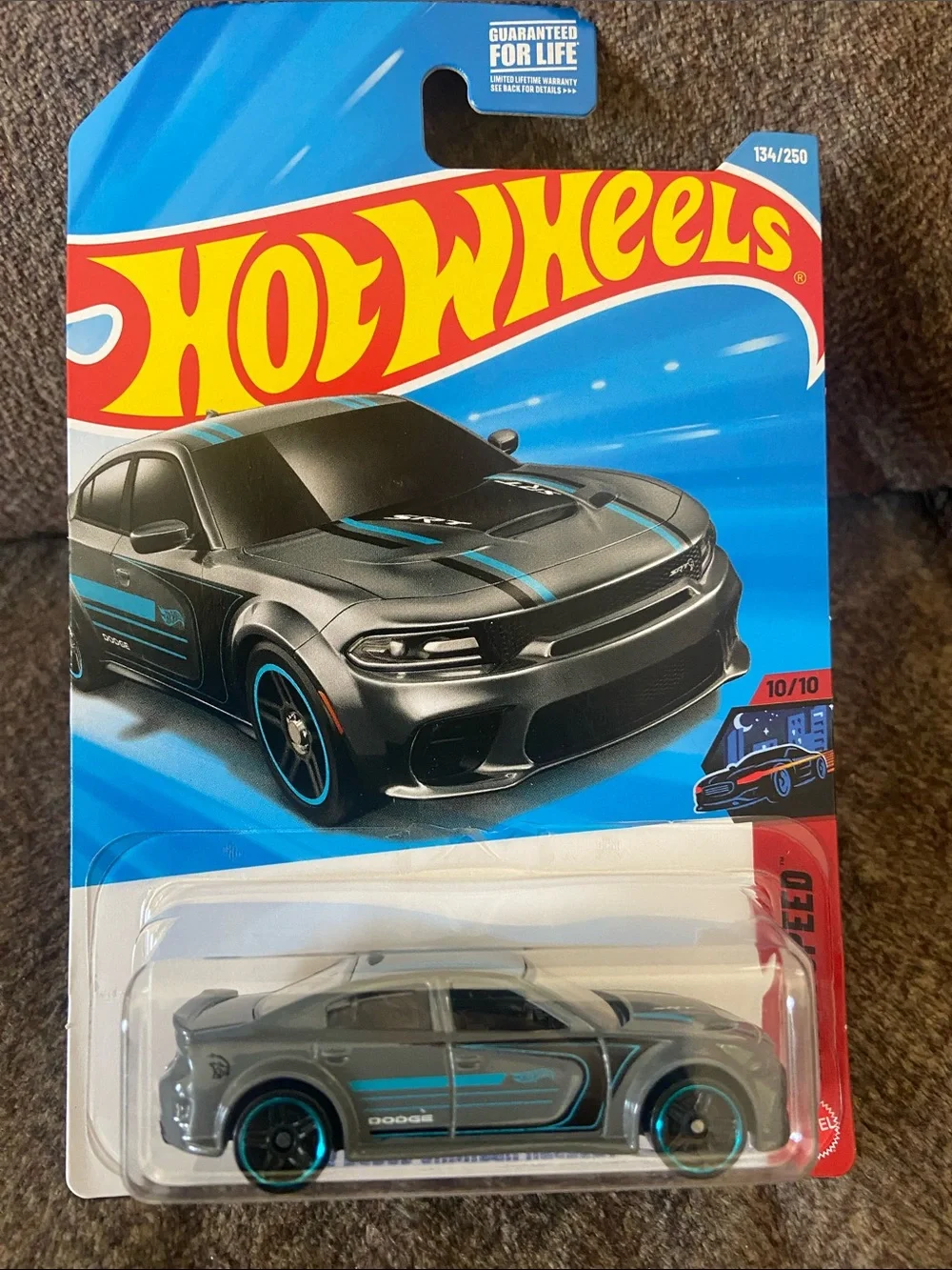 Hot Wheels Dodge Charger Hellcat SRT Toy Car - Gray with Teal Accents
